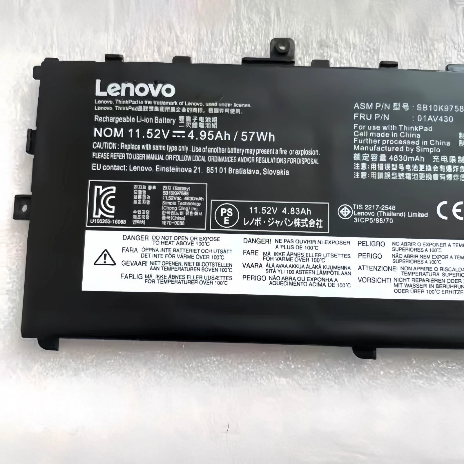 Genuine 01AV430 Battery for Lenovo ThinkPad X1 Carbon 5th 6th Gen SB10K97587