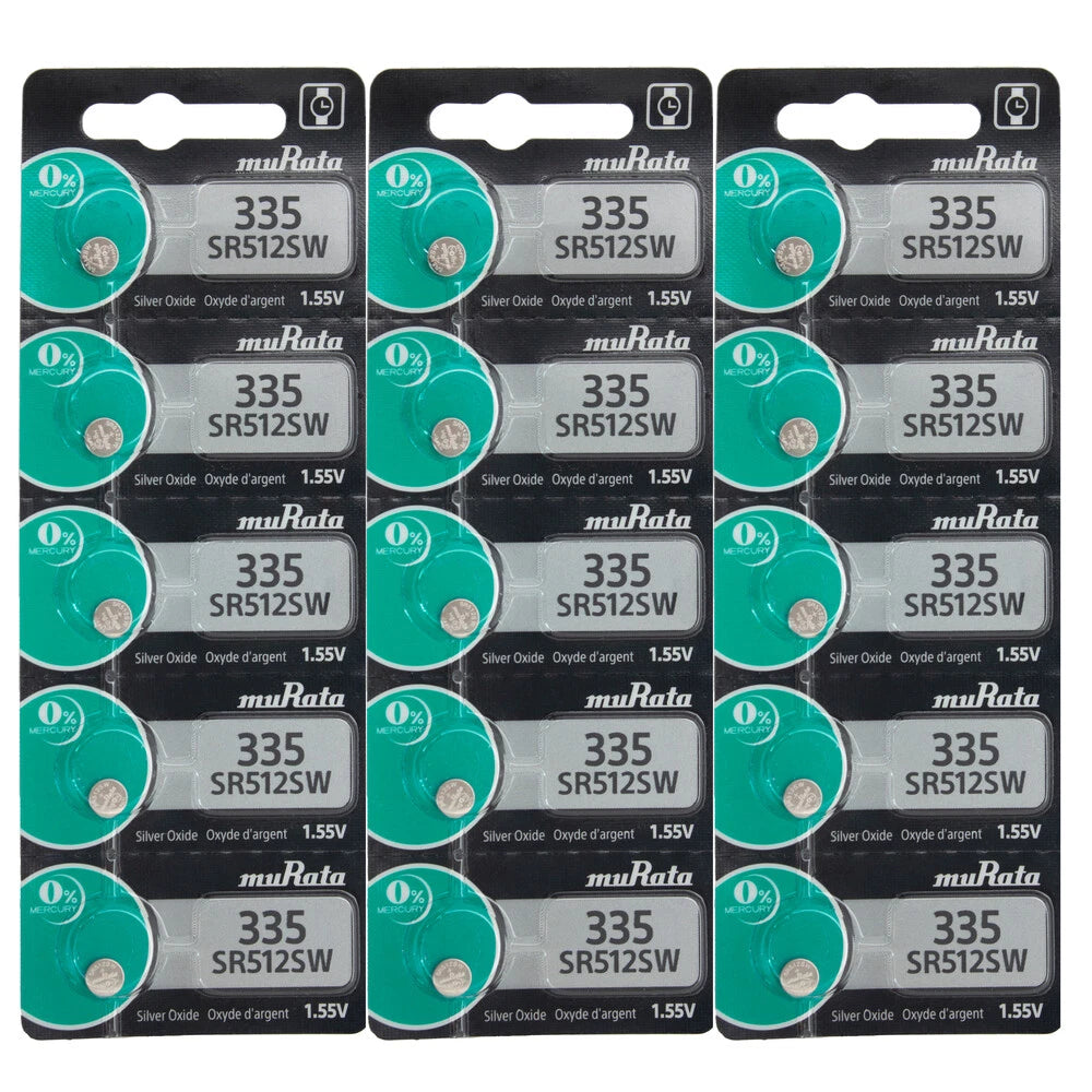 Murata 335 (SR512SW) Low Drain Silver 1.55V Oxide Batteries (15 Per Pack)