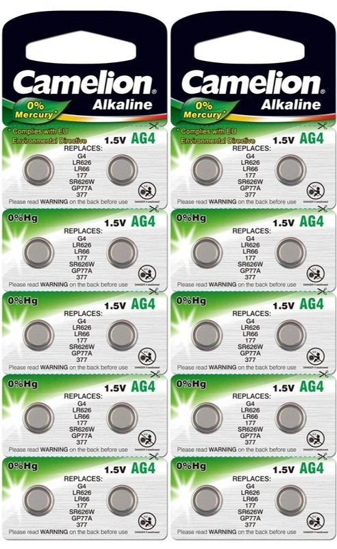 20 Camelion AG4 LR626 377 376 G4A LR66 L626 GP7 Alkaline Alkaline Batteries