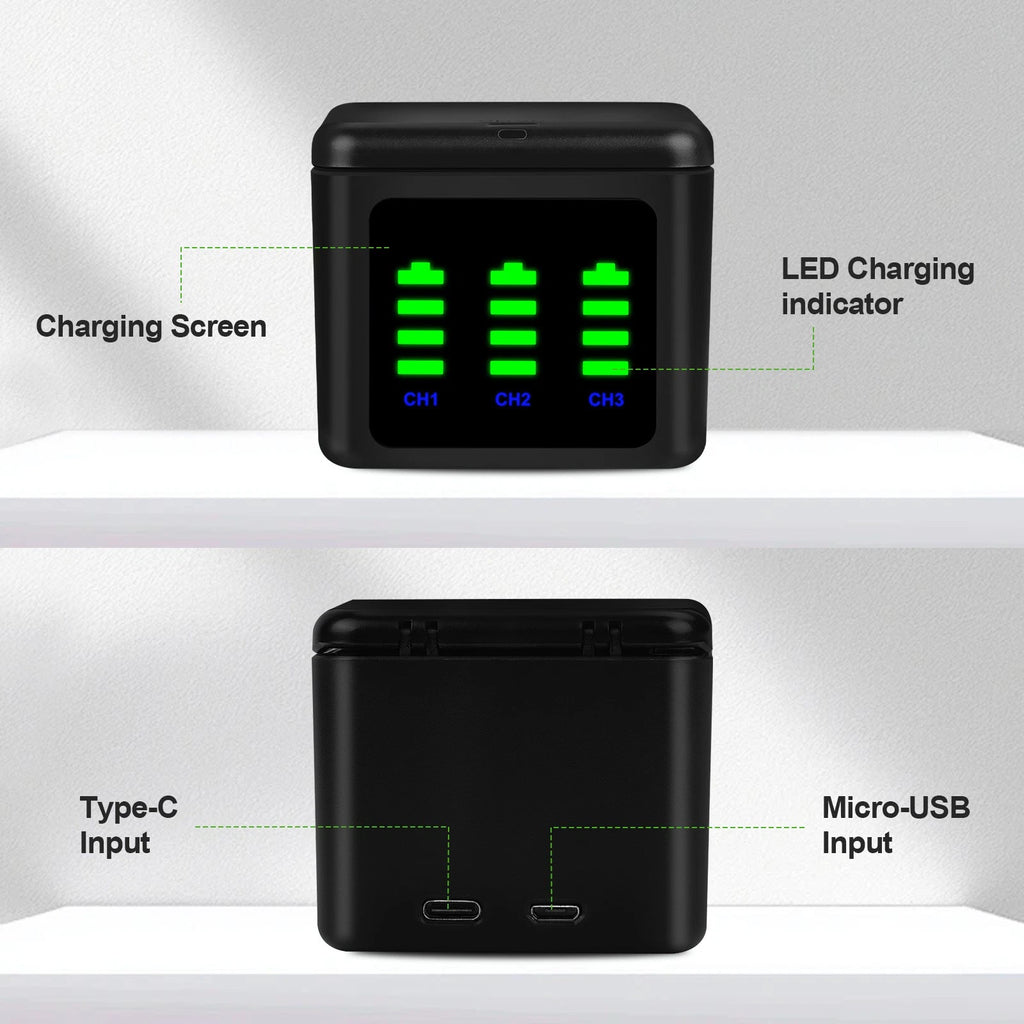 ?3Pack Batteries & 3 Channel Charging Station For GoPro Hero 12 11 10 9 Camera