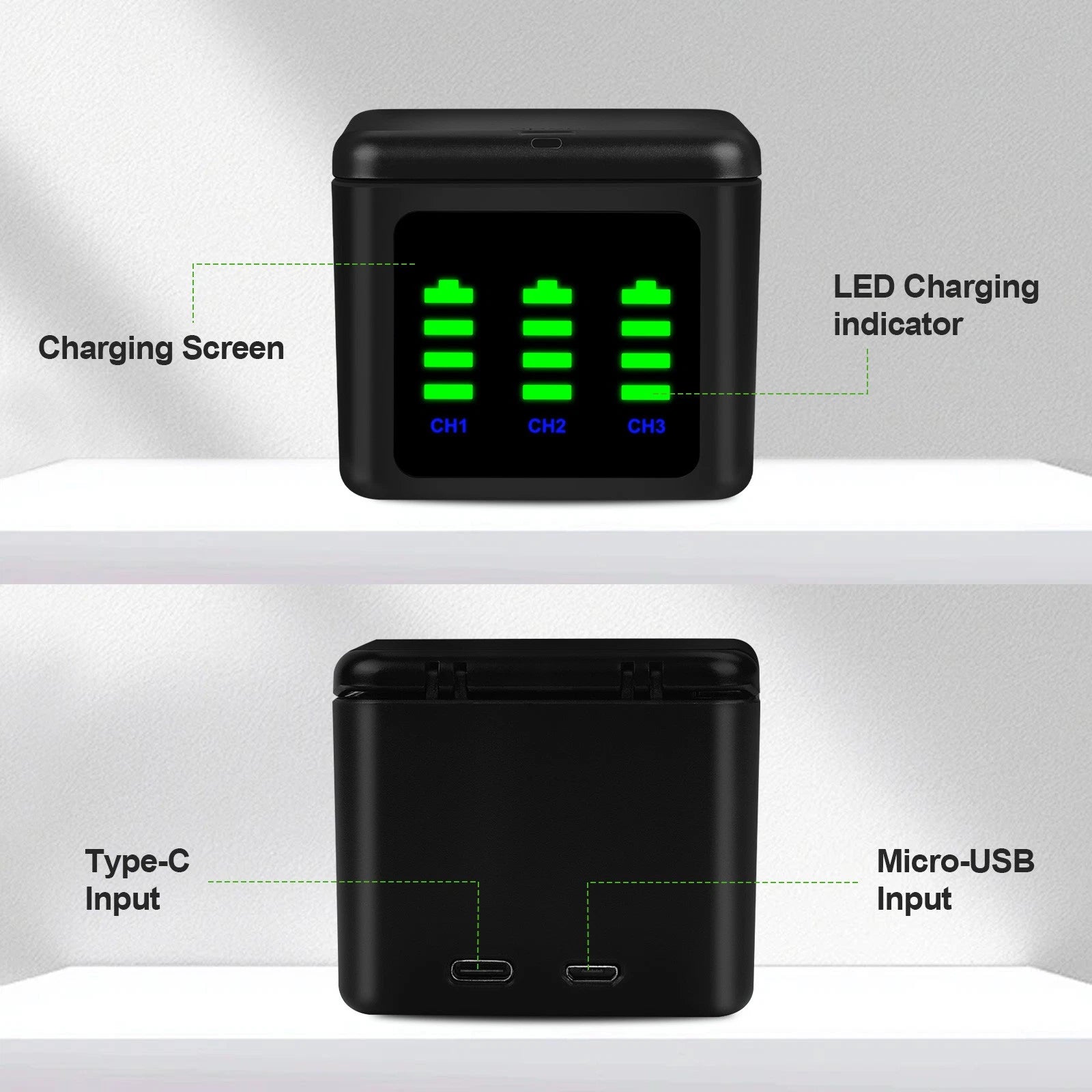 ?3Pack Batteries & 3 Channel Charging Station For GoPro Hero 12 11 10 9 Camera