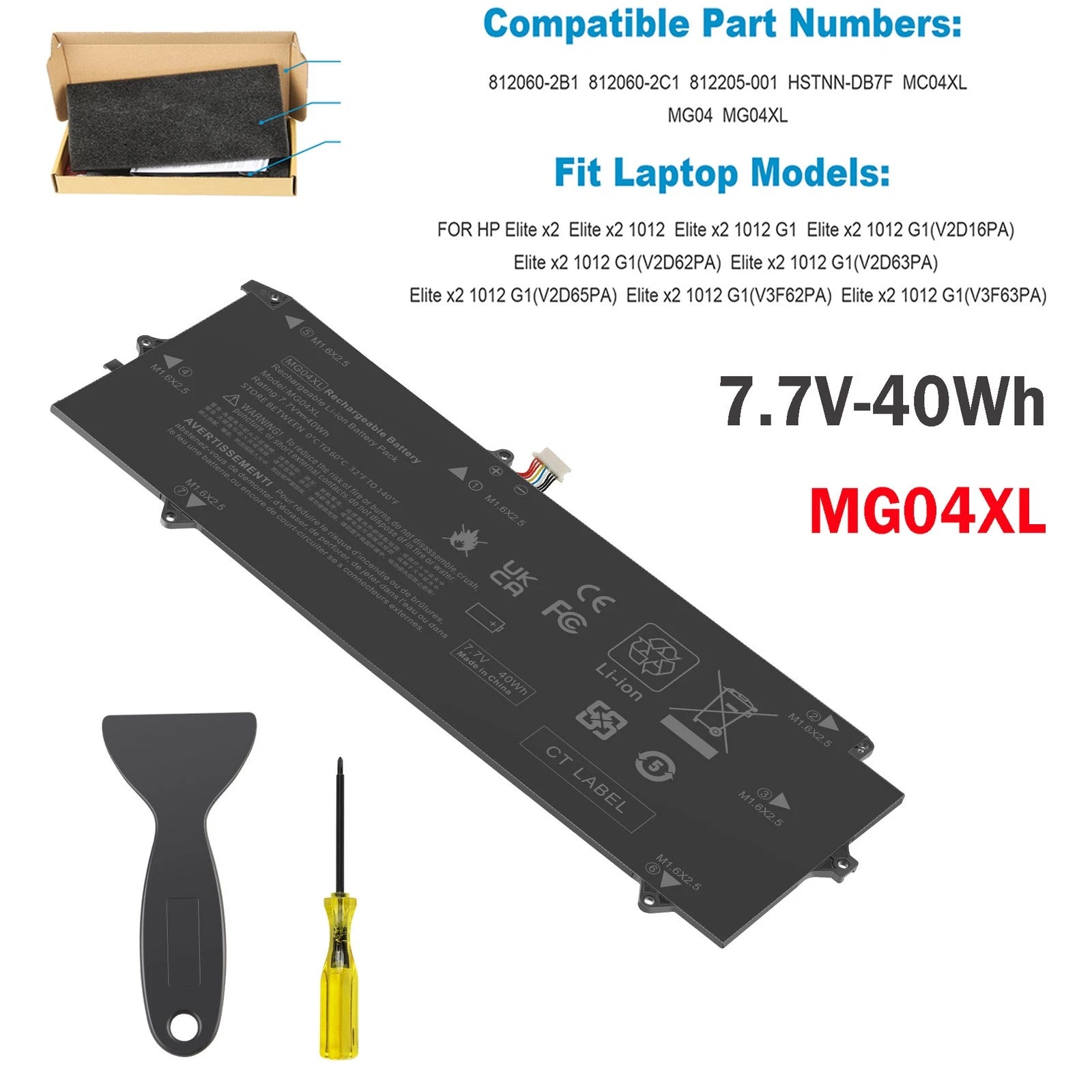 ??MG04XL Battery For HP Elite X2 1012 G1 Series 812060-2C1 HSTNN-DB7F 812060-2B1