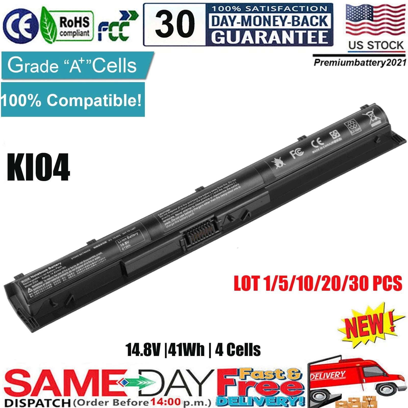 ?LOT KI04 K104 Battery for HP Pavilion 14-ab 15-ab 17-G 800009-421 800049-001 US