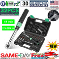 ?32Pcs 1/4'' Drive Adjustable Click Torque Wrench 2.5-25NM w/ Extension Bar NEW