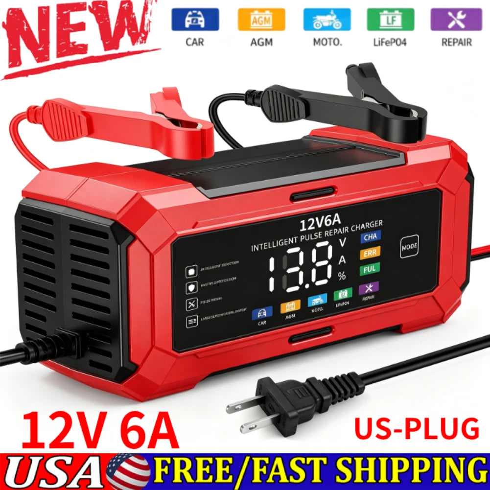 12V 6A Smart Car Battery Charger Automatic Lifepo4 Repair Maintainer Trickle New