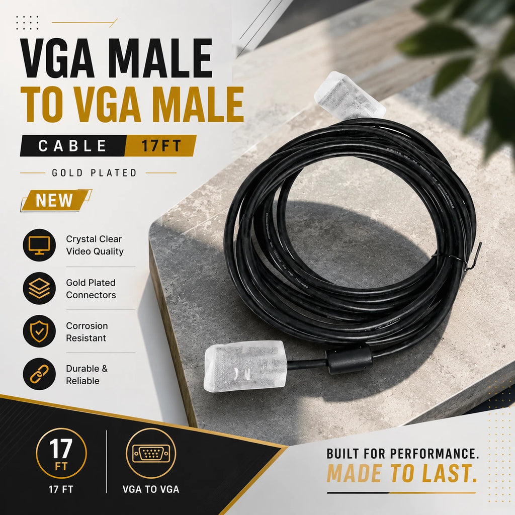 NEW Branded VGA Cable Computer HD Monitor 17ft Male 15Pin PC