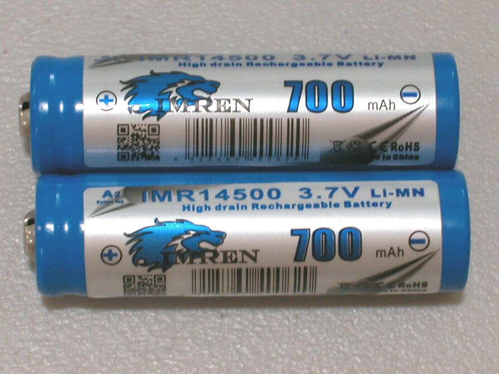 2 BUTTON TOP IMREN IMR 14500 Li-Mn 700maH HIGH DRAIN Rechargeable Battery 3.7V
