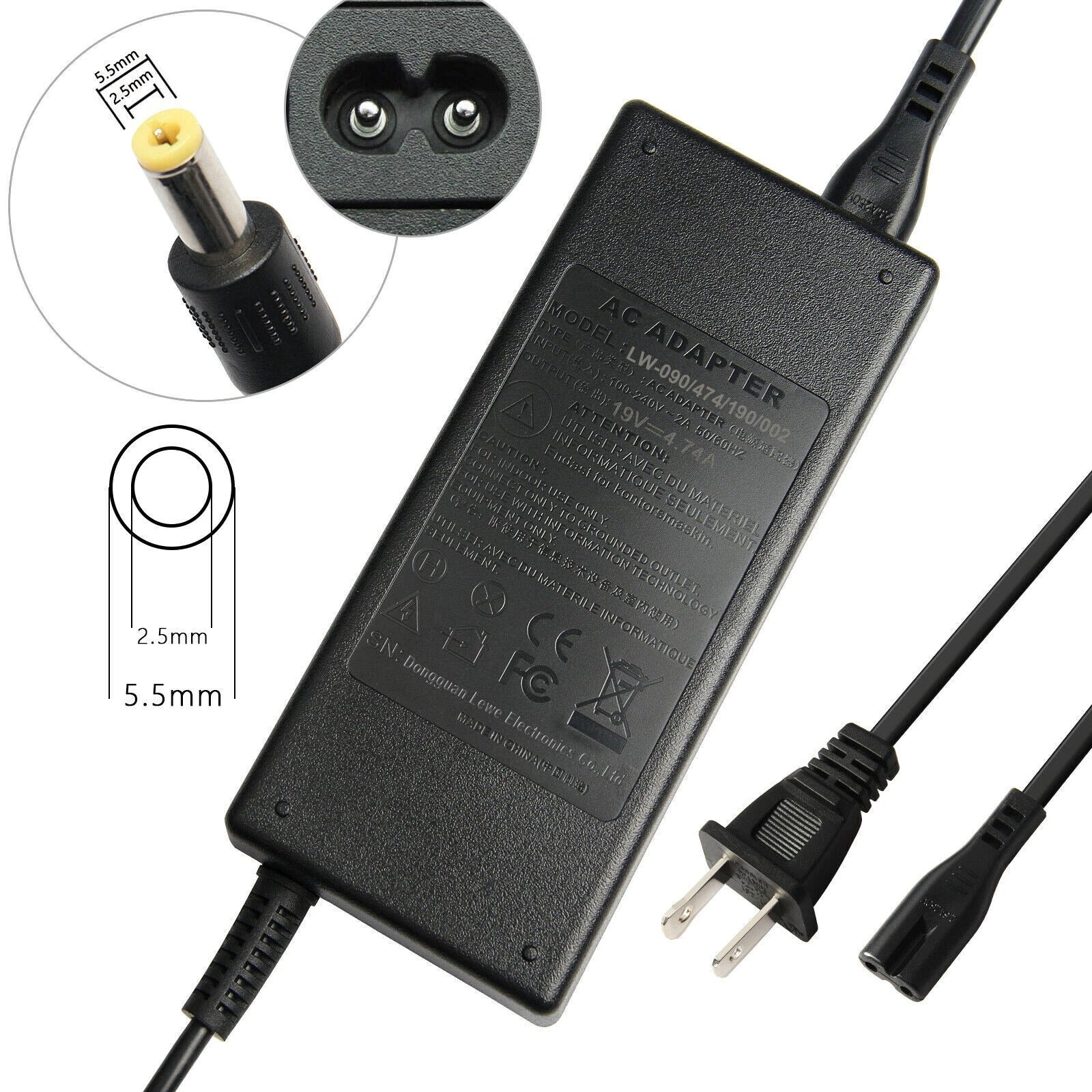 90W AC Adapter Charger For Fujitsu LifeBook L-,N-,P-,T- Series Power Supply Cord