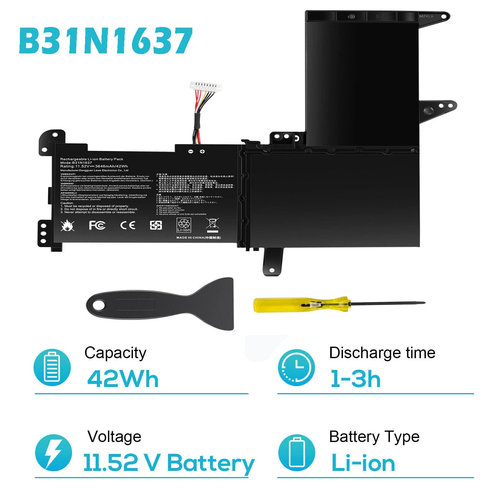 ??B31N1637 Battery For ASUS VivoBook 15 X510 X510U S15 S510U F510 F510U C31N1637