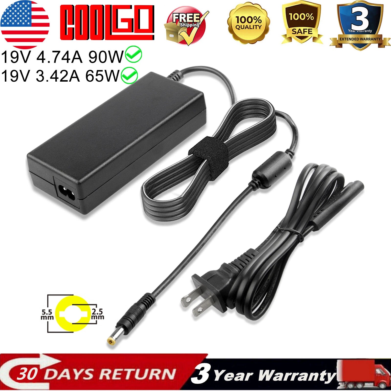 New 19V 90W 4.74A AC Adapter Charger Power For Toshiba PA3516U-1ACA PA-1900-24