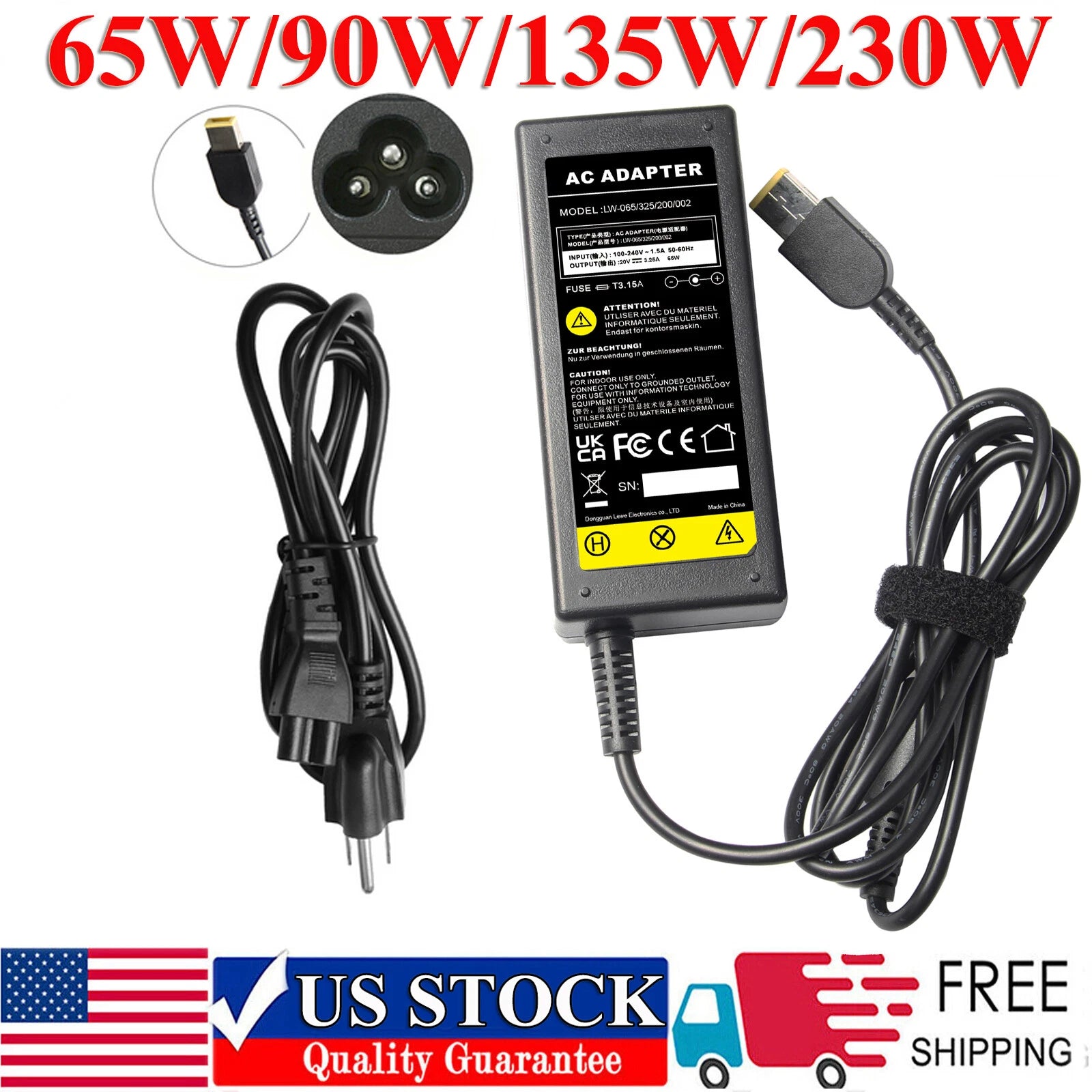 65W 90W Charger For Lenovo ThinkPad IdeaPad Yoga Power Adapter-Square Slim Tip