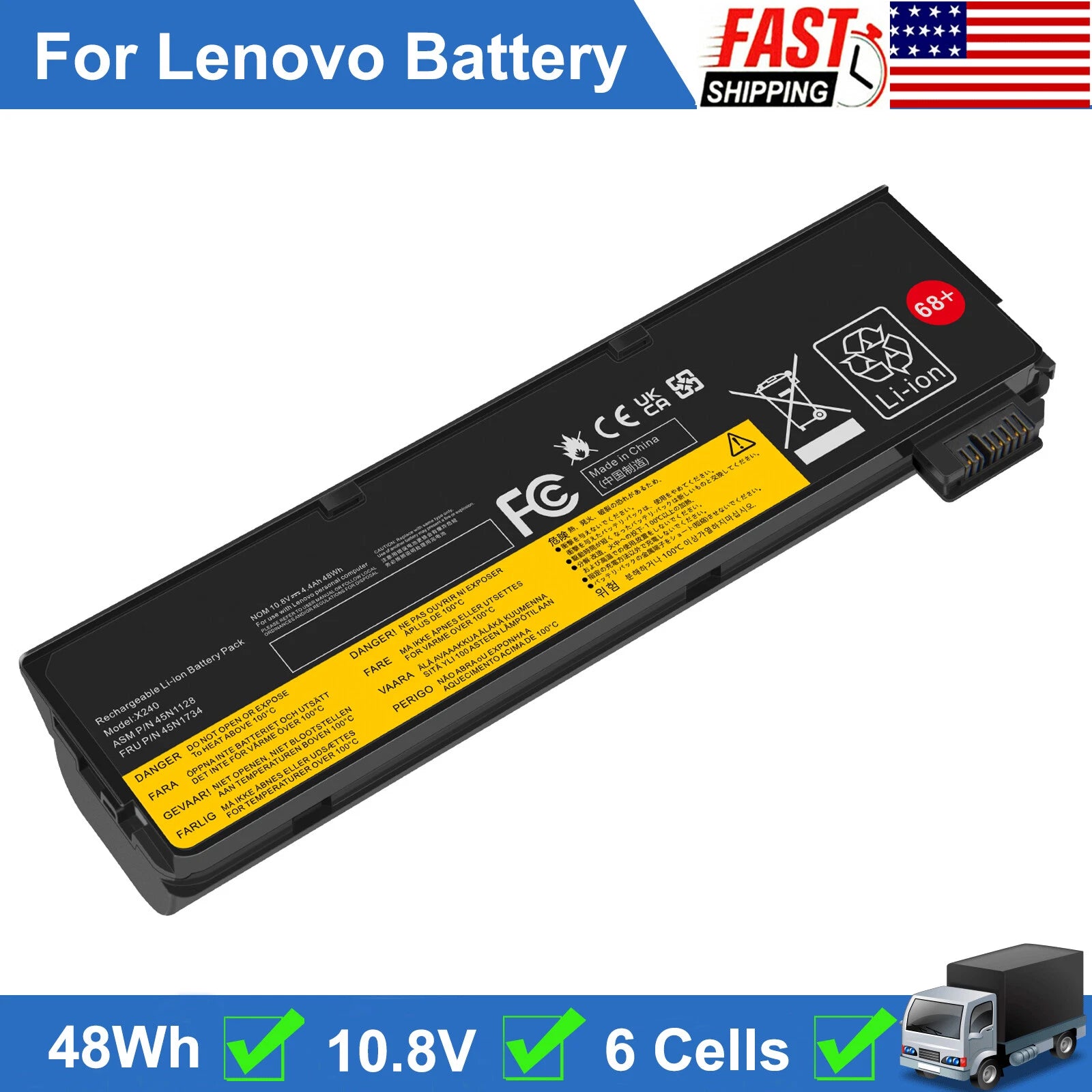 68+ T440 Battery for Lenovo ThinkPad X240 X250 X260 T440S T450 T460 T460P L450