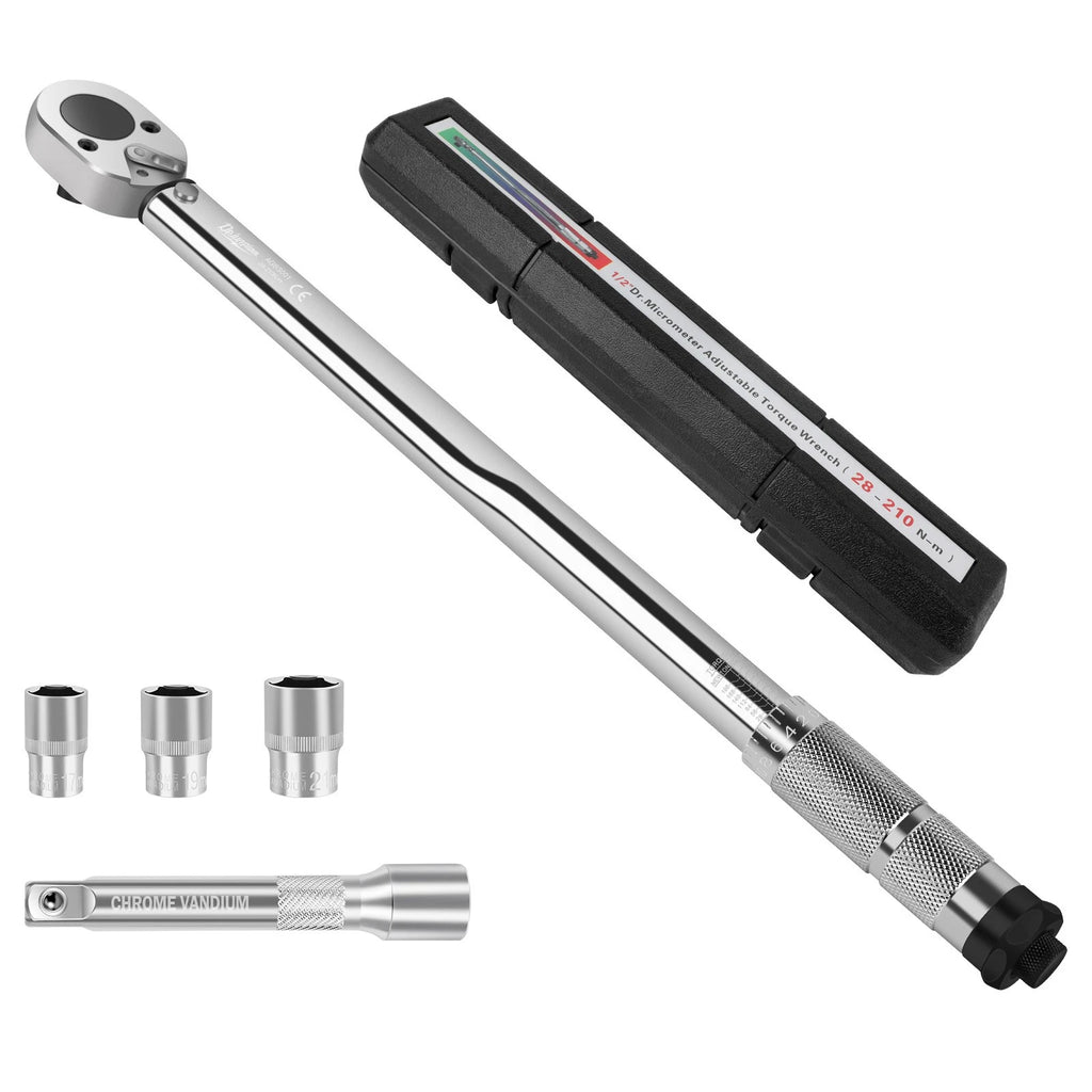 ?1/2'' Drive Torque Wrench Set 28-210 Nm Click Torque Wrench Adjustable NEW