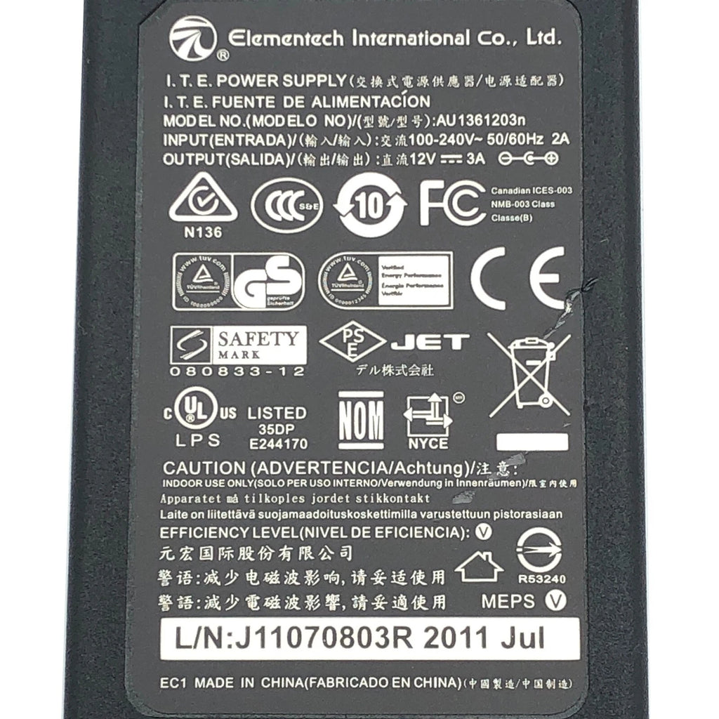 NEW Genuine Elementech A140-1120300N AU1361203N AC Power Adapter 12V 3A Charger