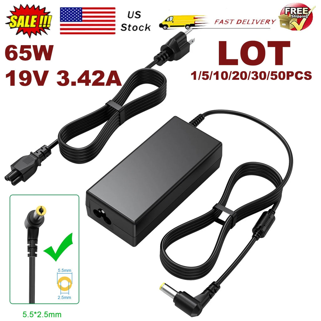 LOT OF 19V 65W Laptop AC Adapter Charger for Toshiba Asus Acer 5.5mm Barrel Tip