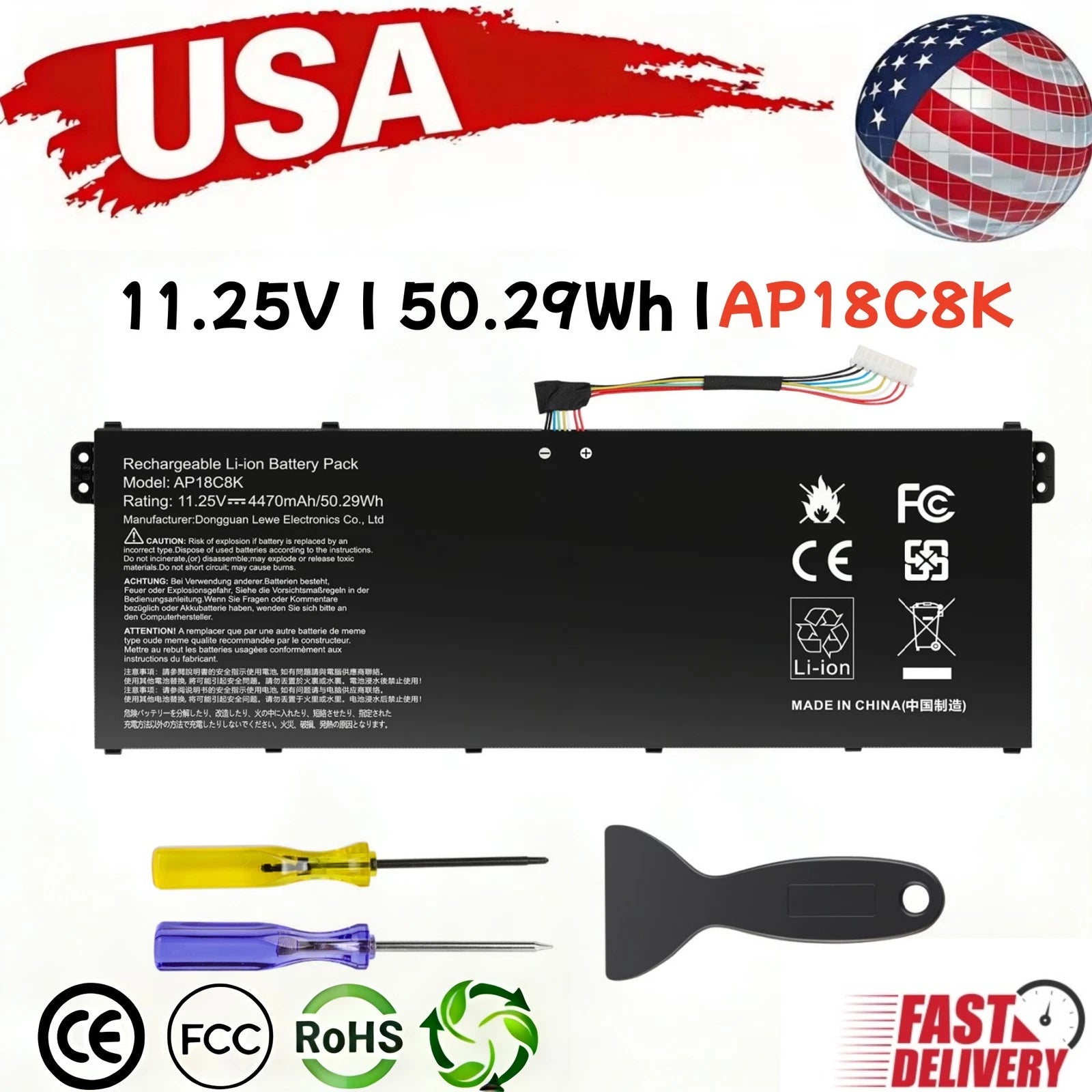 Battery AP18C8K For Acer Chromebook Spin CP713-2W 5 slim A515-54 A515-43 50.29Wh