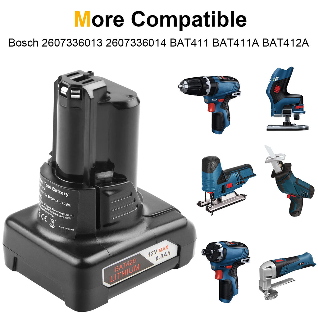 2Pack 6.0AH For Bosch BAT411A 12V Max Lithium-Ion Battery BAT411 BAT412A BAT420