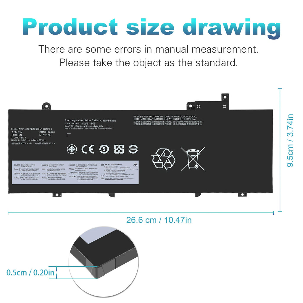 L17L3P71 01AV478 BATTERY FOR LENOVO ThinkPad T480S Series L17M3P71 01AV479 57Wh