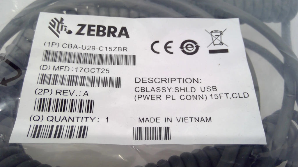 LOT OF 2 NEW Zebra CBA-U29-C15ZBR 15ft SHLD USB Data Cable