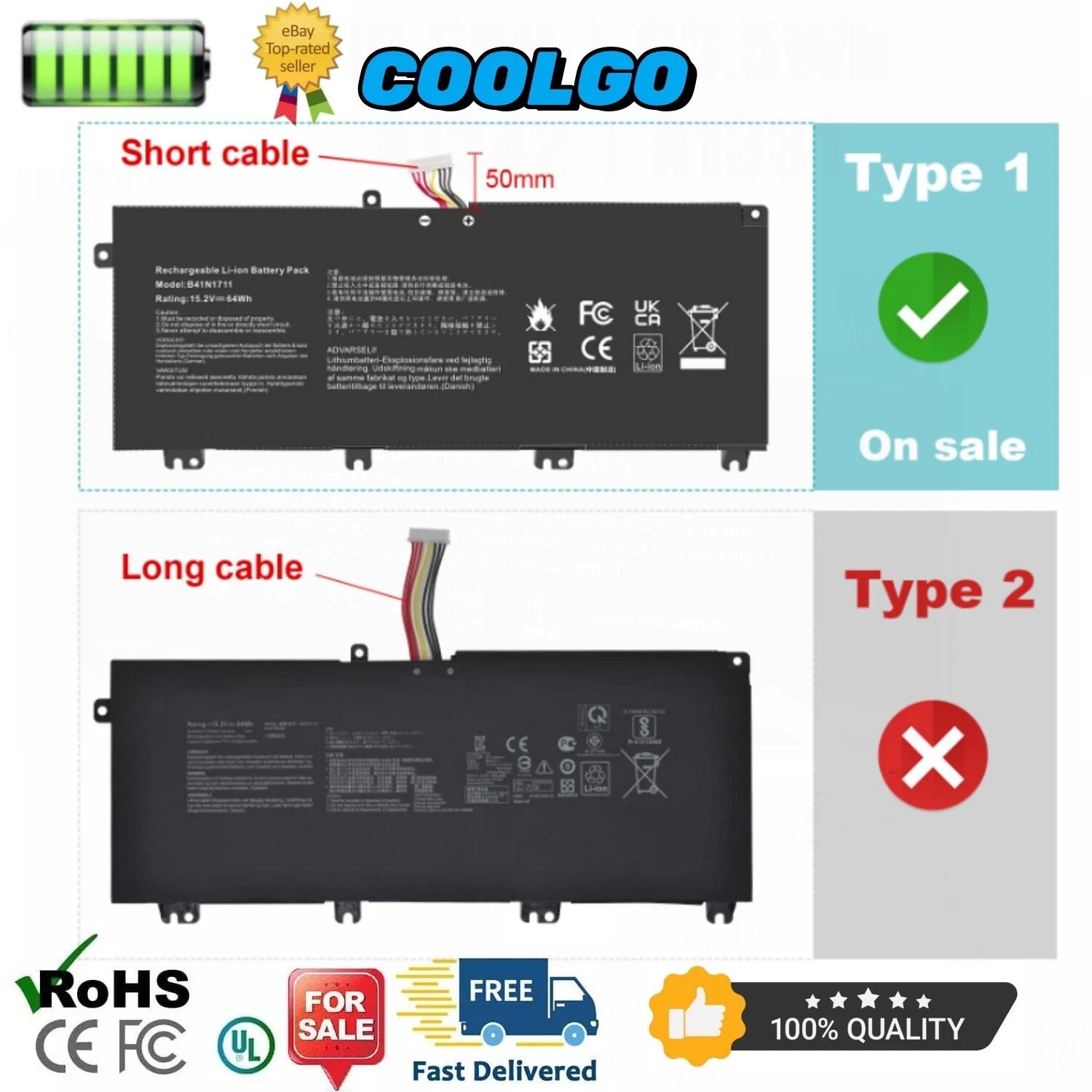 B41N1711 Battery For ASUS ROG Strix GL503 GL503VD GL503VM GL703VD GL703VM ZX63