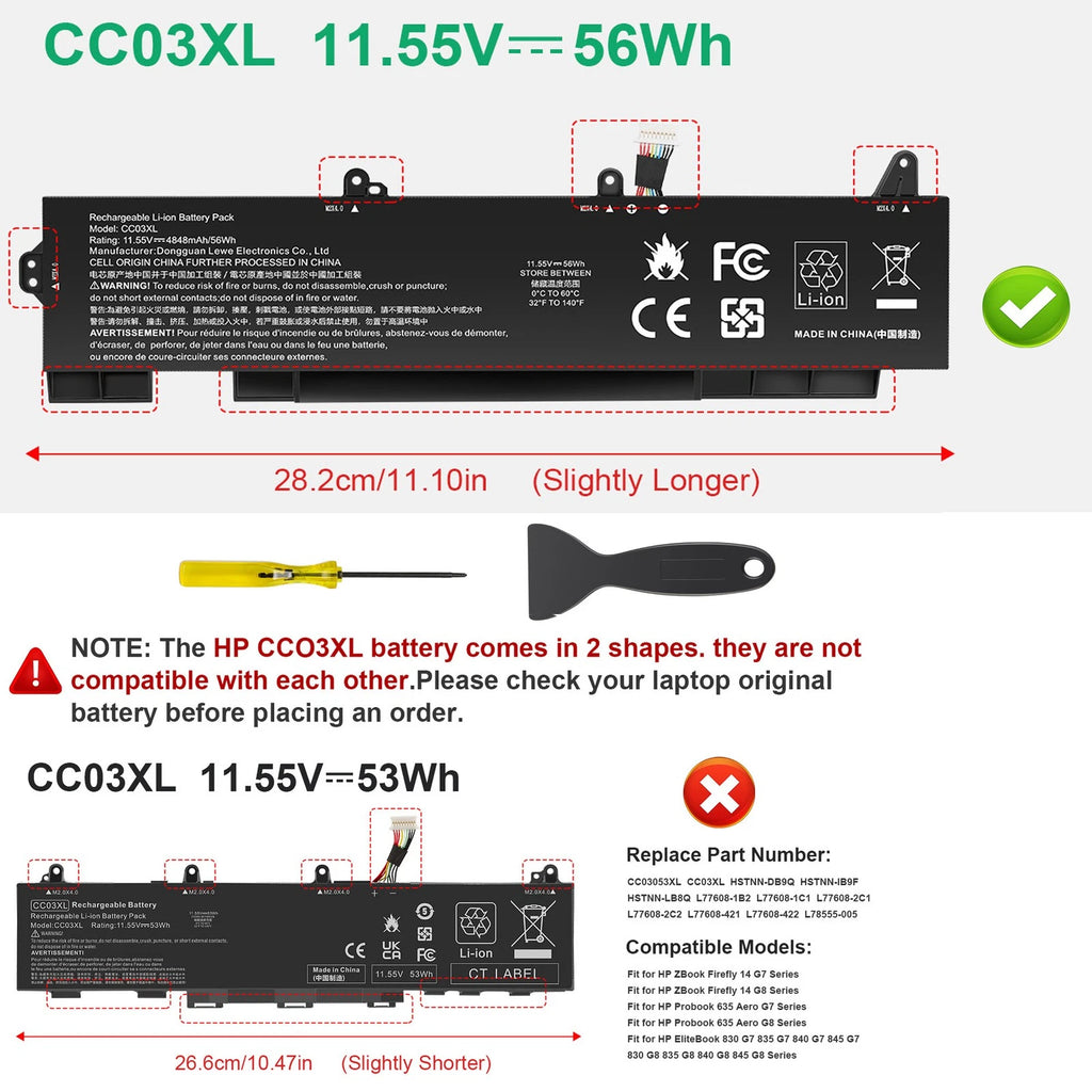??CC03XL BATTERY FOR HP ELITEBOOK 850 855 ZBook Firefly 15 G7 G8 L77991-005 56Wh