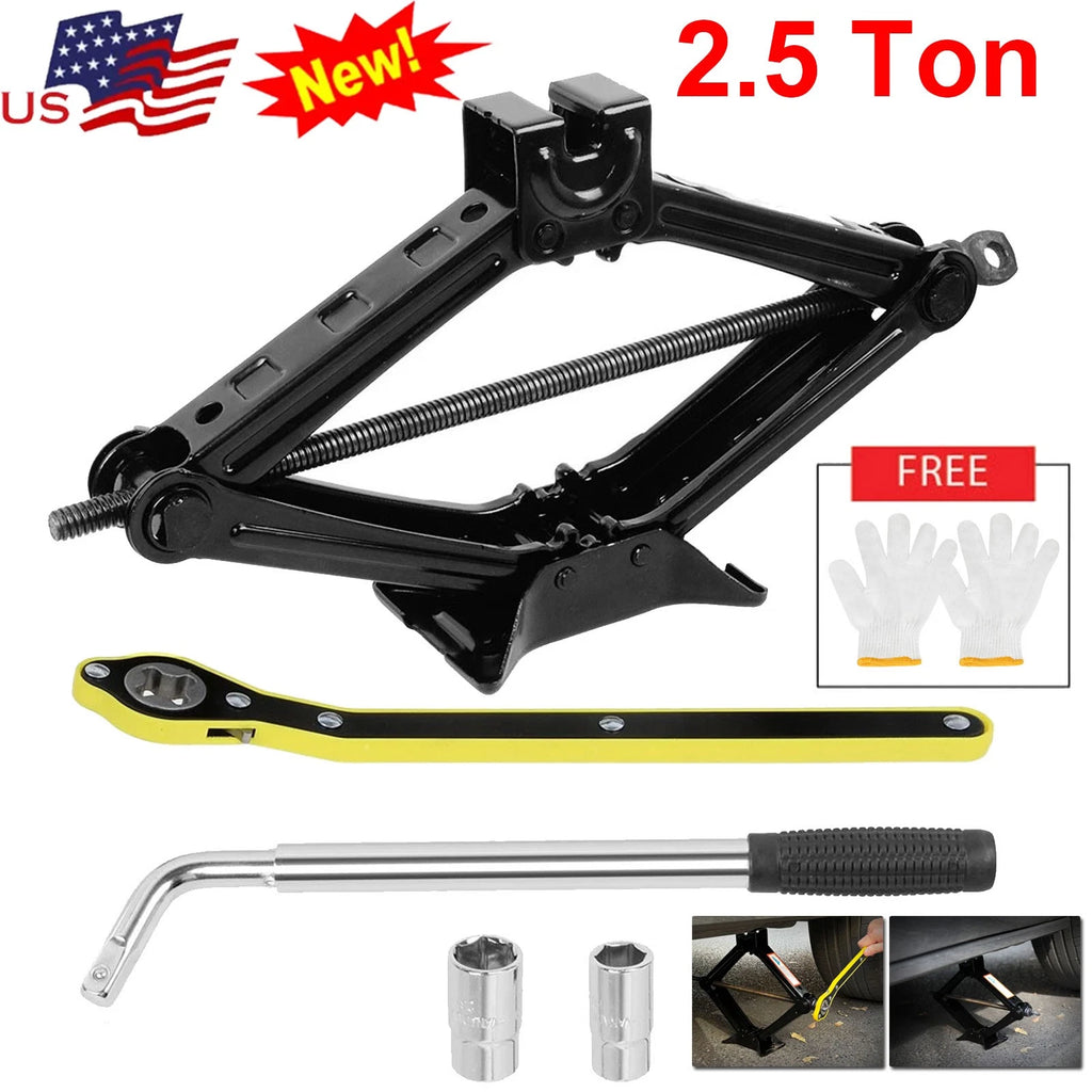2.5T Scissor Jack Kit Car Heavy Duty Garage Tire Wheel Lug Wrench Tire Changing