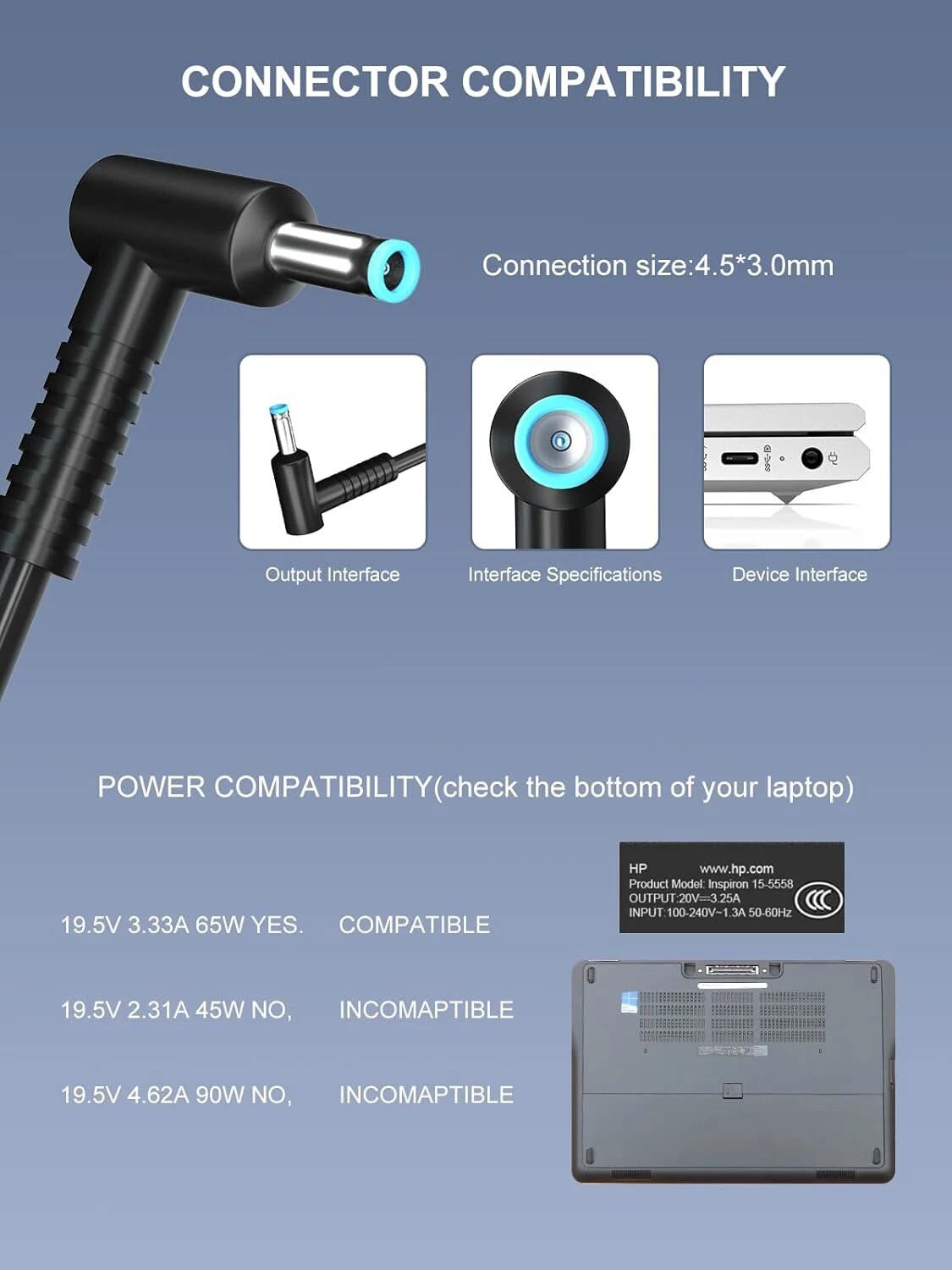 For HP 15 Laptop Charger 15-cs 15-cp 15-da 15-db 15-dy Power Supply Cord 65W