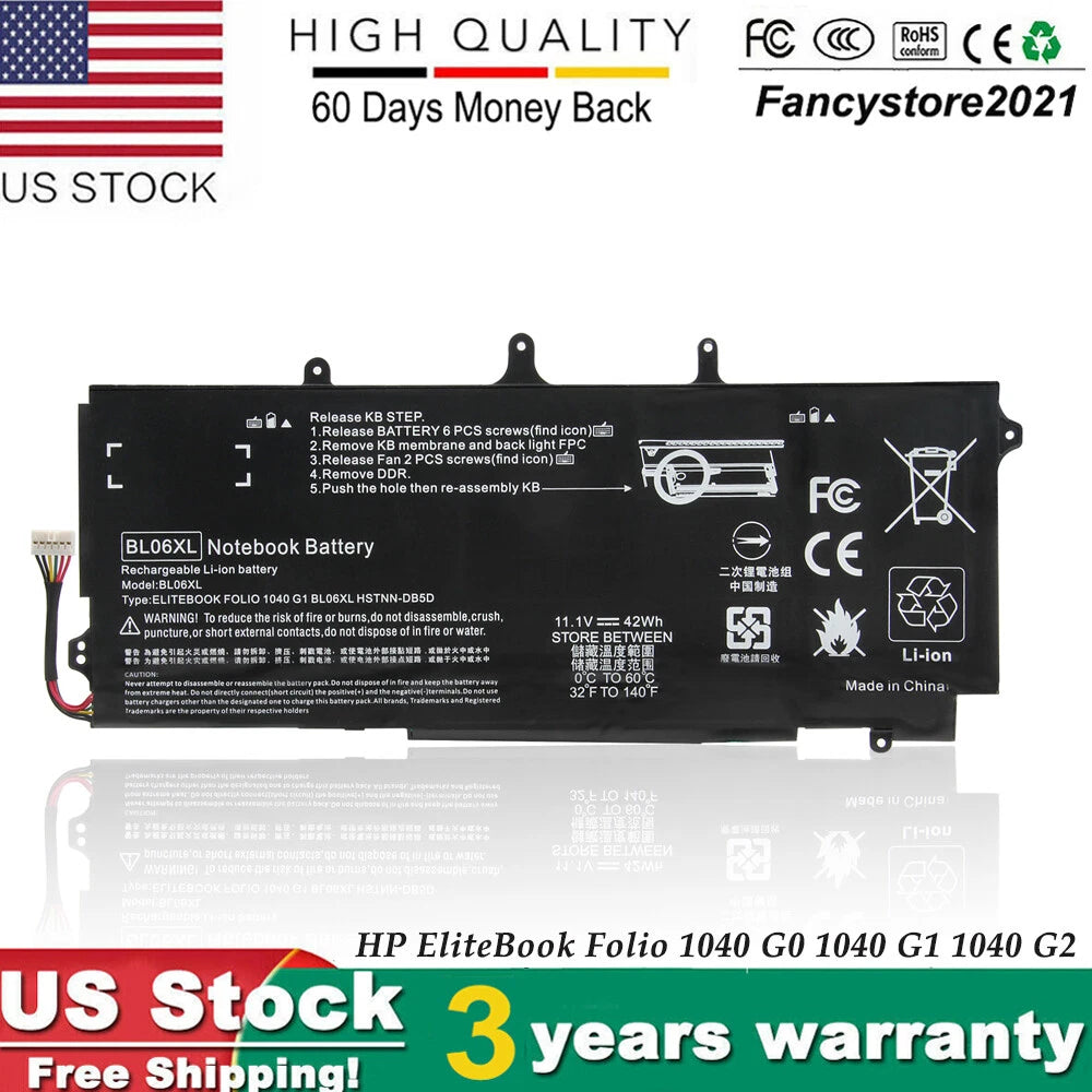 BL06XL Battery for HP EliteBook Folio 1040 G0 G1 G2 HSTNN-DB5D HSTNN-W02C 42Wh