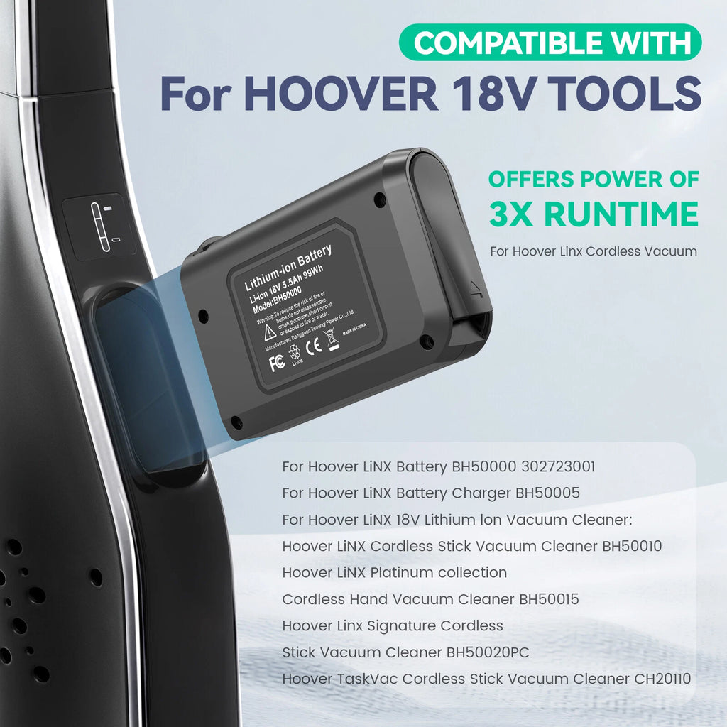 For Hoover LINX Charger/Battery 18V BH50000 Lithium 5.5Ah 4.0Ah Cordless Vacuum