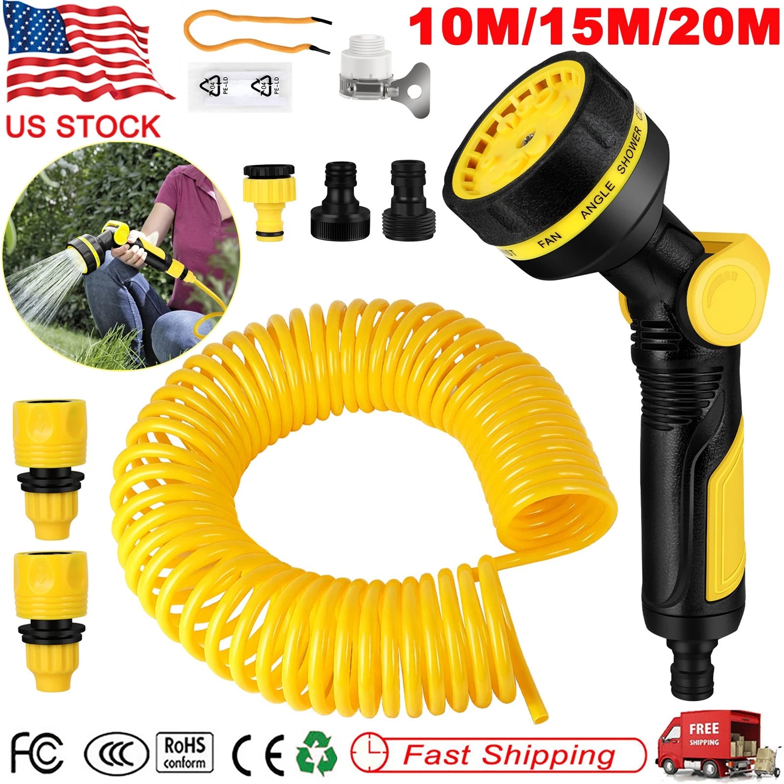 Coil Hose Water Hoses Coiled Boat Hose Retractable With Spray Nozzle 10 Modes