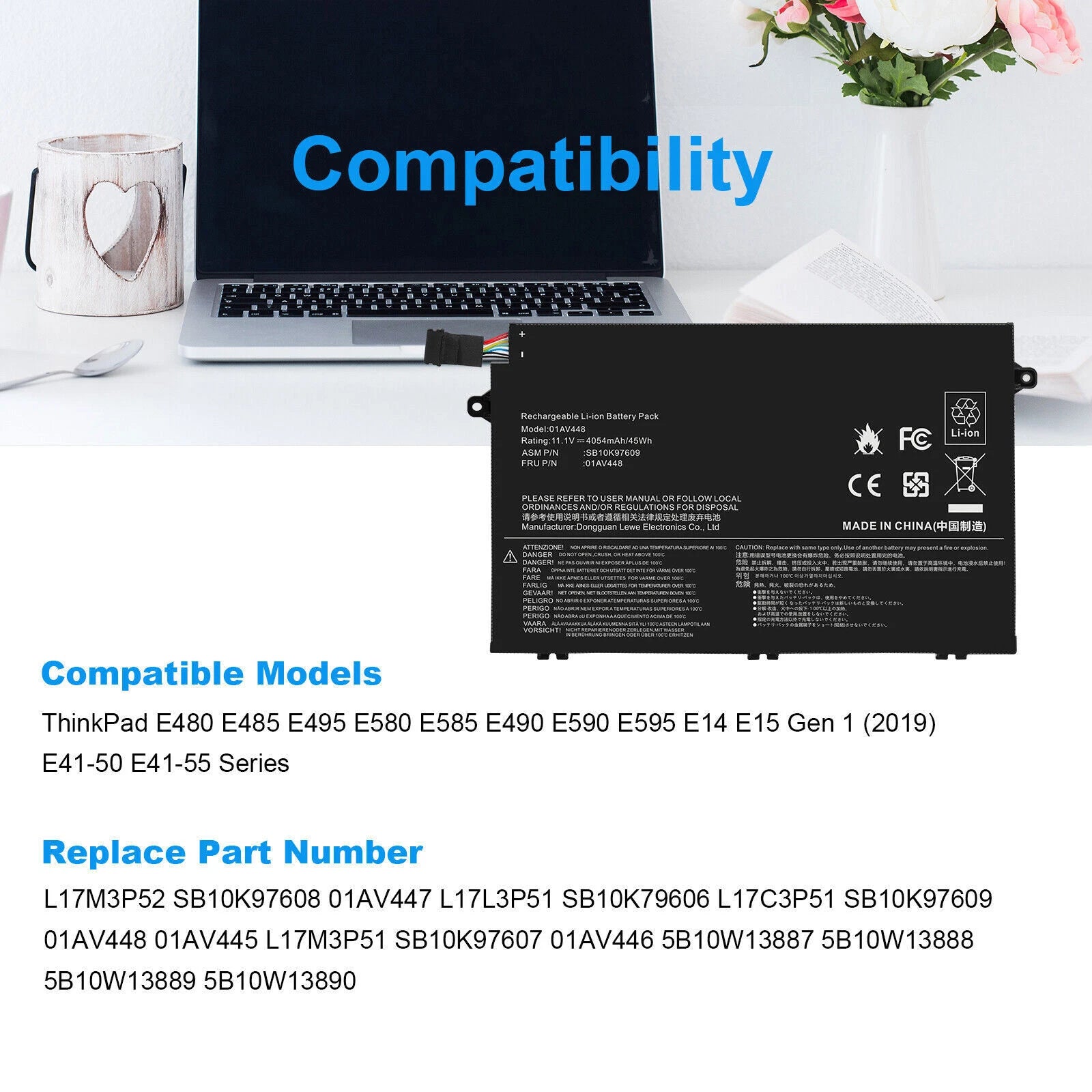 Replace For Lenovo Thinkpad Battery E14/E15/E480/E485/E495/E580/E585/E490/E590