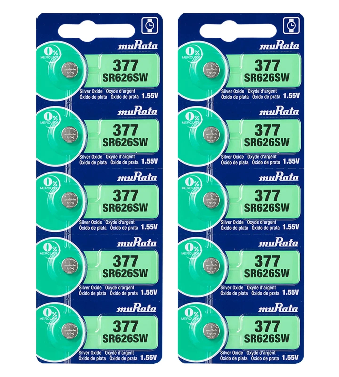 10 NEW MURATA / SONY 377 SR626 SR626 V377 SilverOxide Watch Battery SR66 TR626W