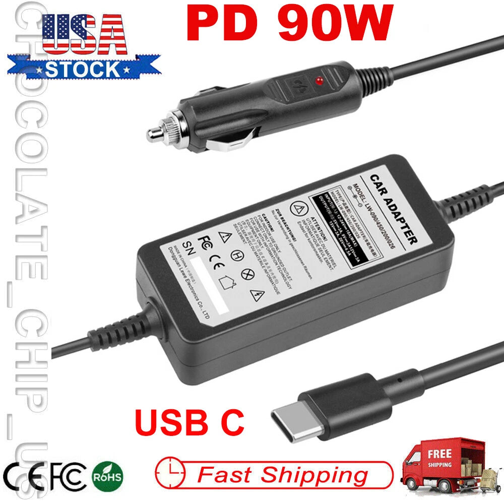 90W USB-C Laptop CAR Charger for Lenovo Yoga Thinkpad MacBook Acer Samsung Asus