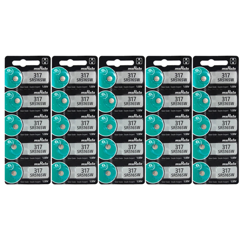25 Murata 317 (SR516SW) 0%Hg Silver Oxide Batteries (5 pack of 5)