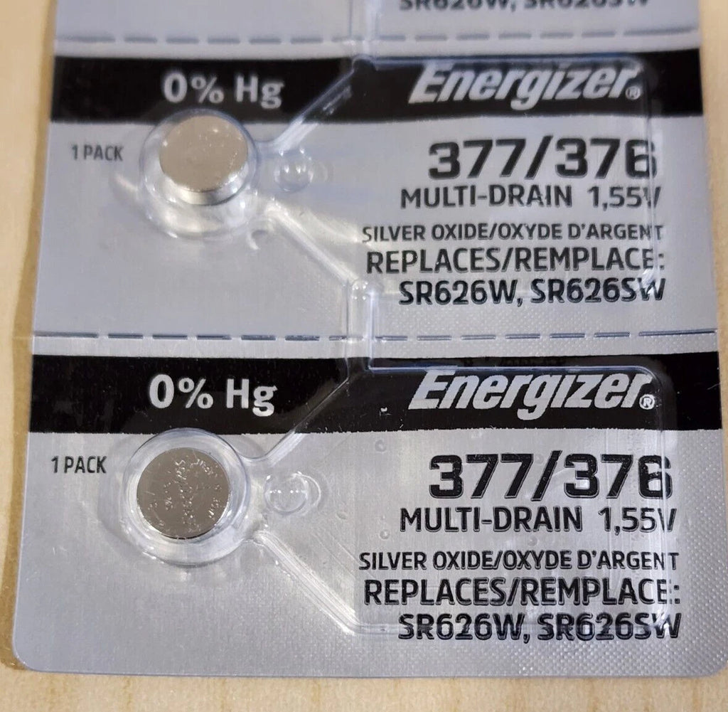 2 x Fresh carded Energizer 377 376 Silver Oxide Watch Battery SR626SW SR626W