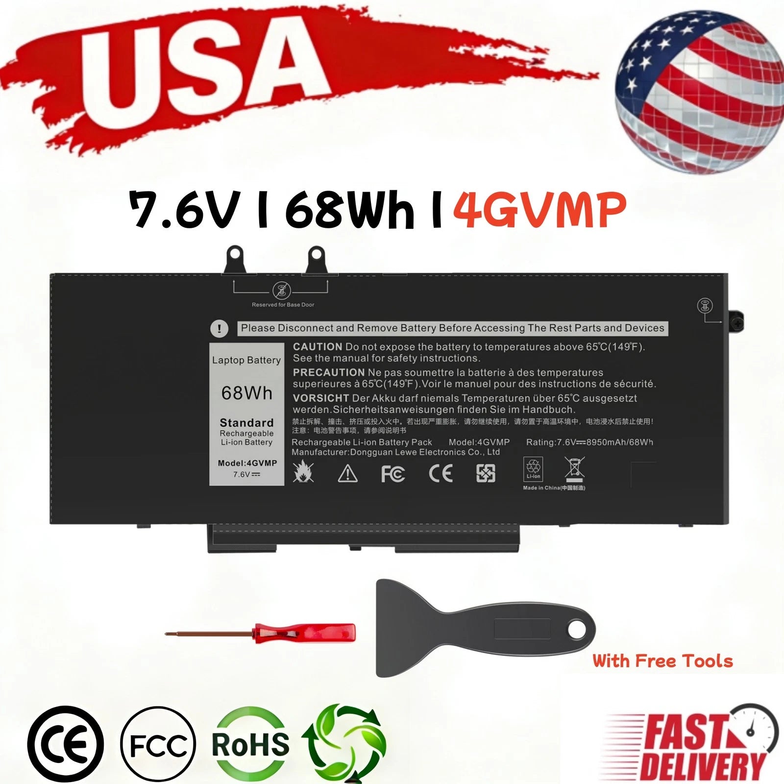 4GVMP BATTERY FOR DELL LATITUDE 3540 5400 Series C5GV2 RF7WM X77XY 68Wh