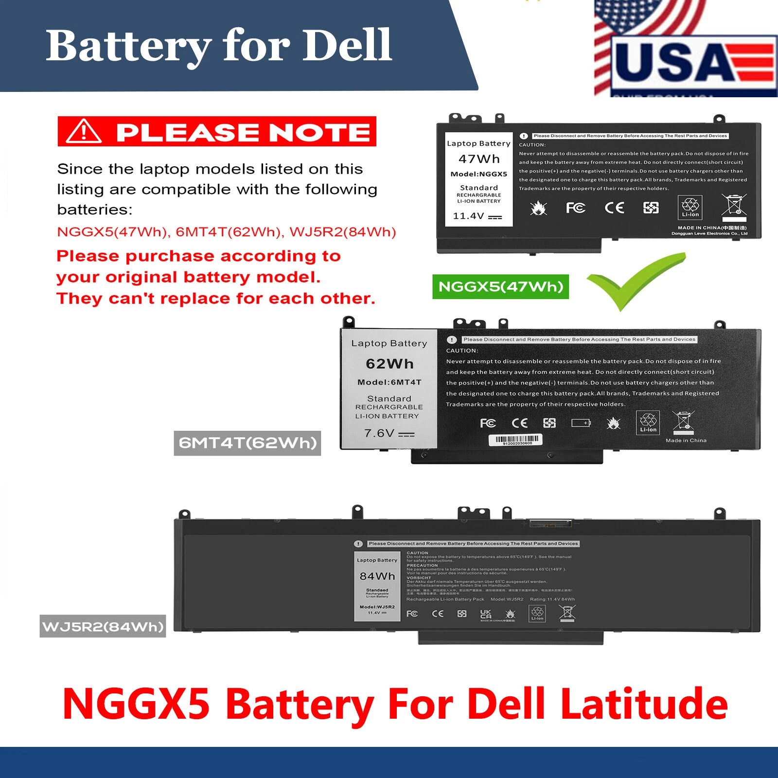 NGGX5 Battery For Dell Latitude 12 E5270 14 E5470 5470 15 E5570 5570 Series