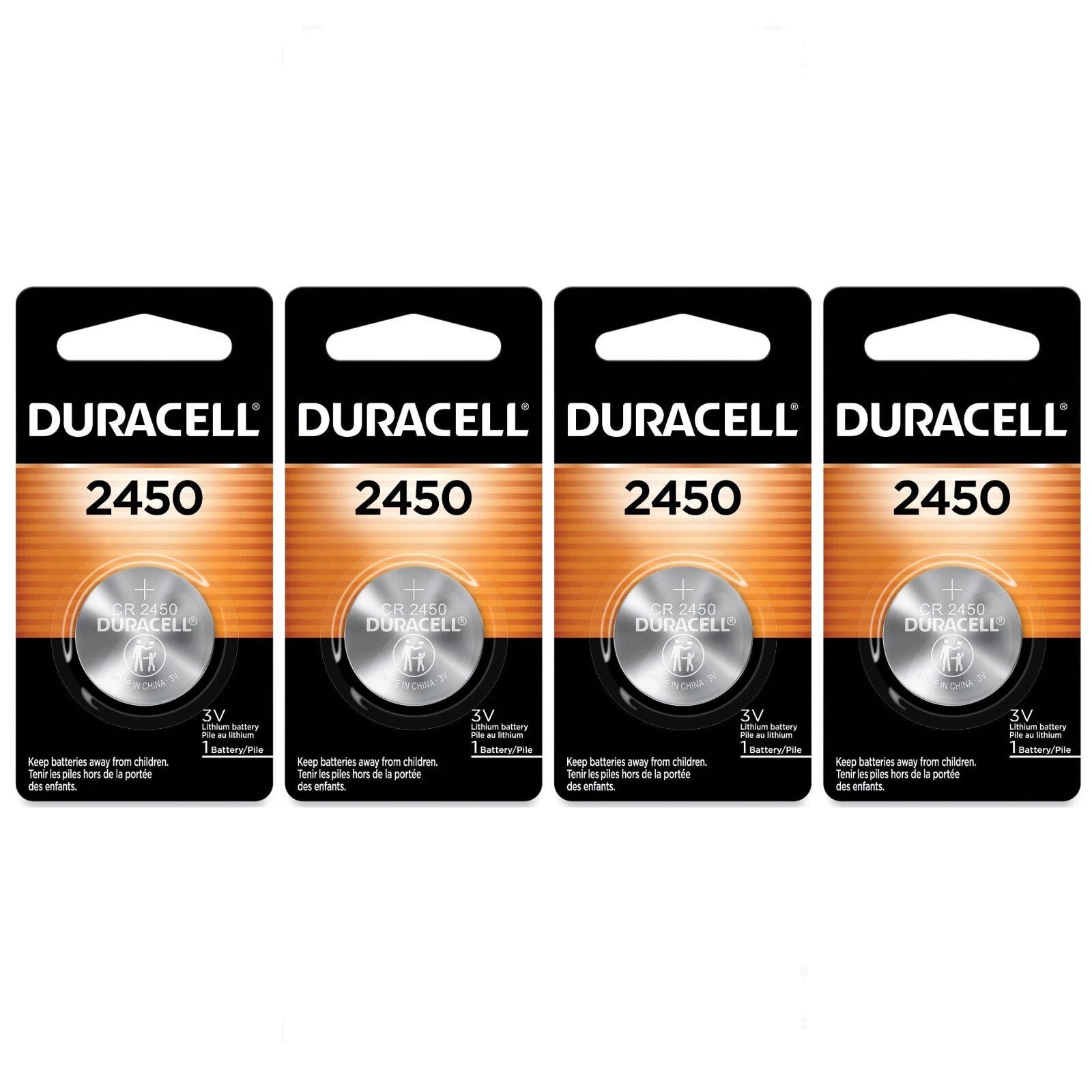 4 2450 Duracell Lithium 3V Coin Cell Batteries (CR2450, DL2450, ECR2450)
