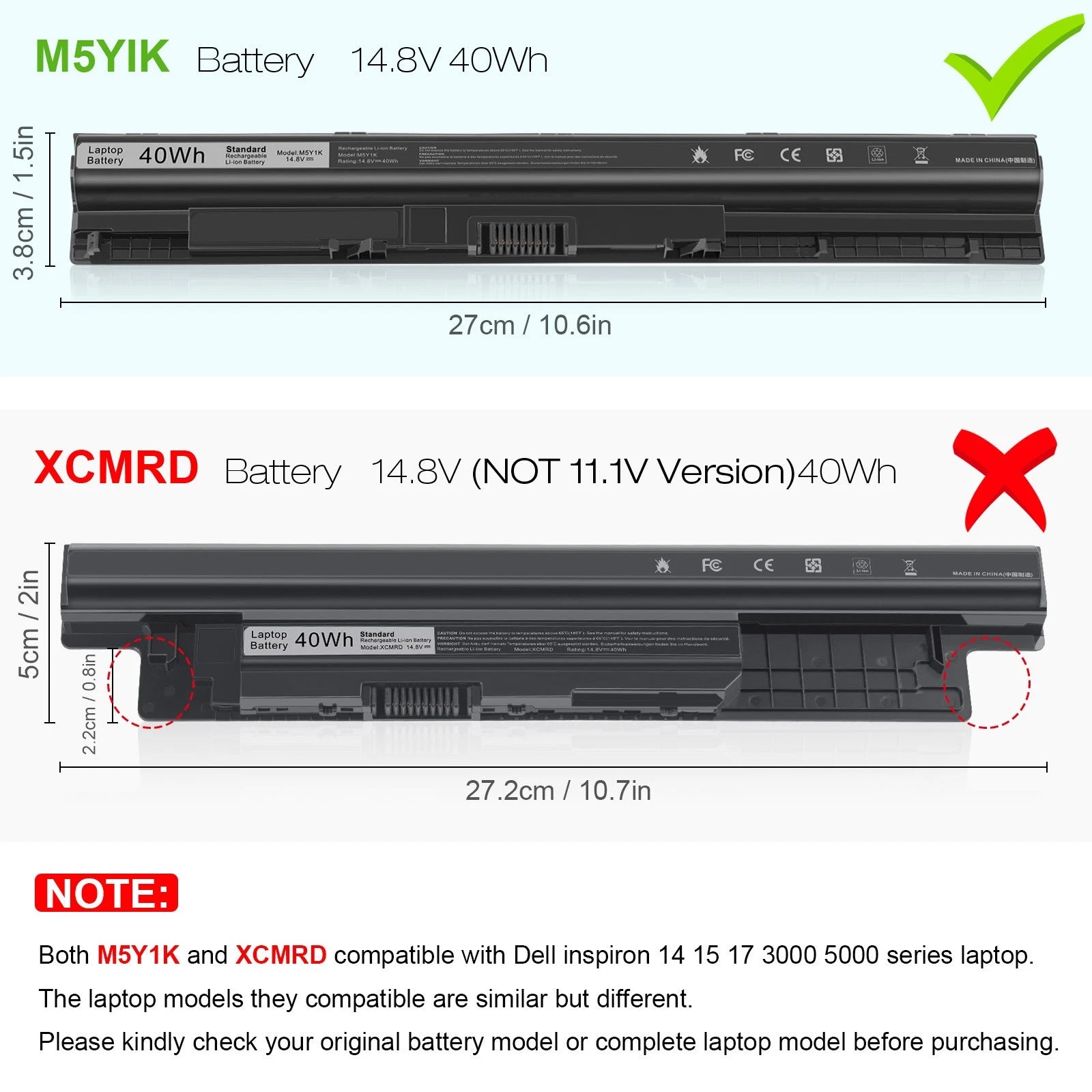?Genuine OEM M5Y1K Battery For Dell Inspiron 3451 5451 5551 5555 5558 5559 40Wh