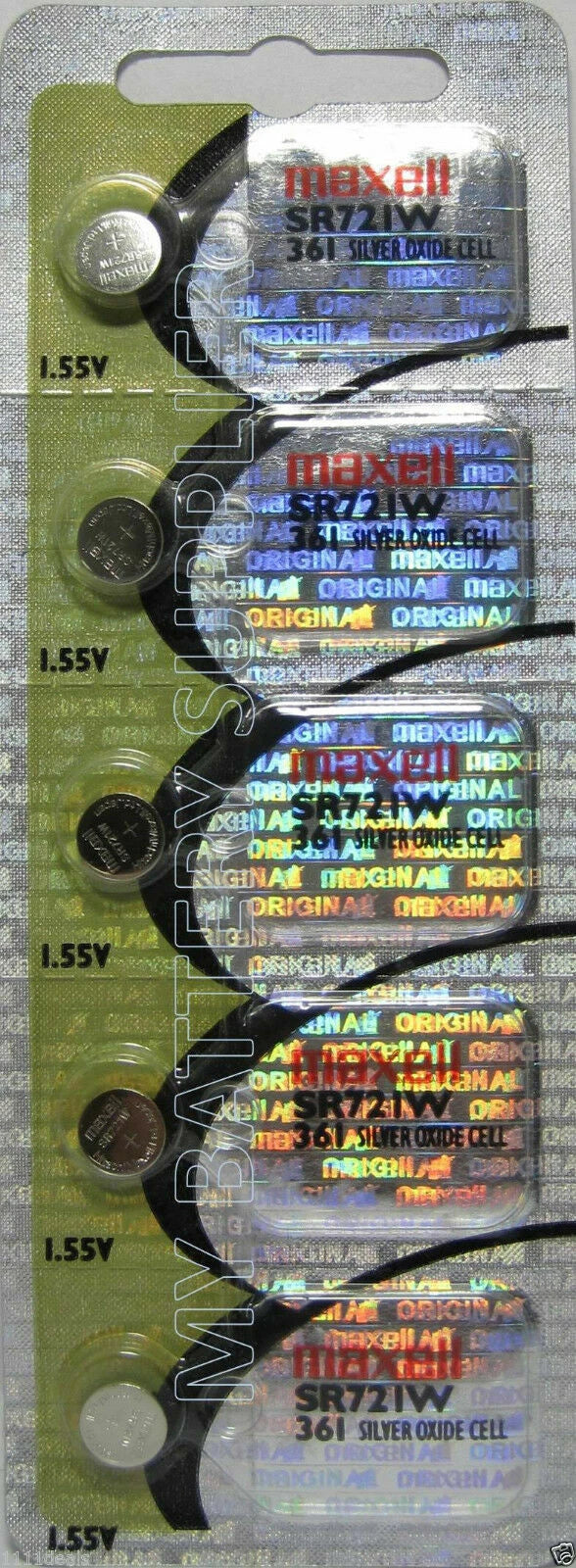 6 Maxell 361 SR721W Watch Battery Silver Oxide Made in Japan