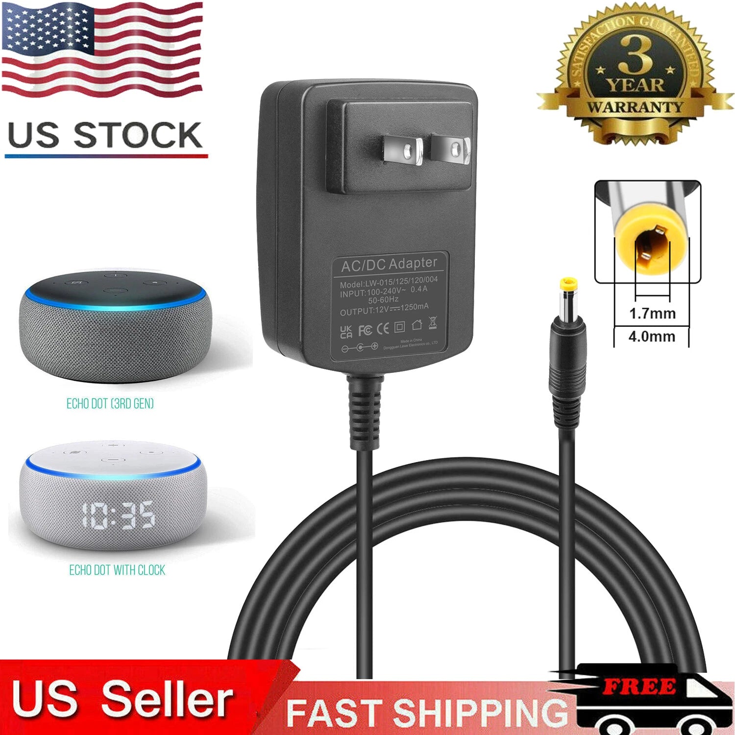 Replacement Power Adapter for Alexa Spot Echo Dot (3rd Gen), Show 5 Fire TV Cube