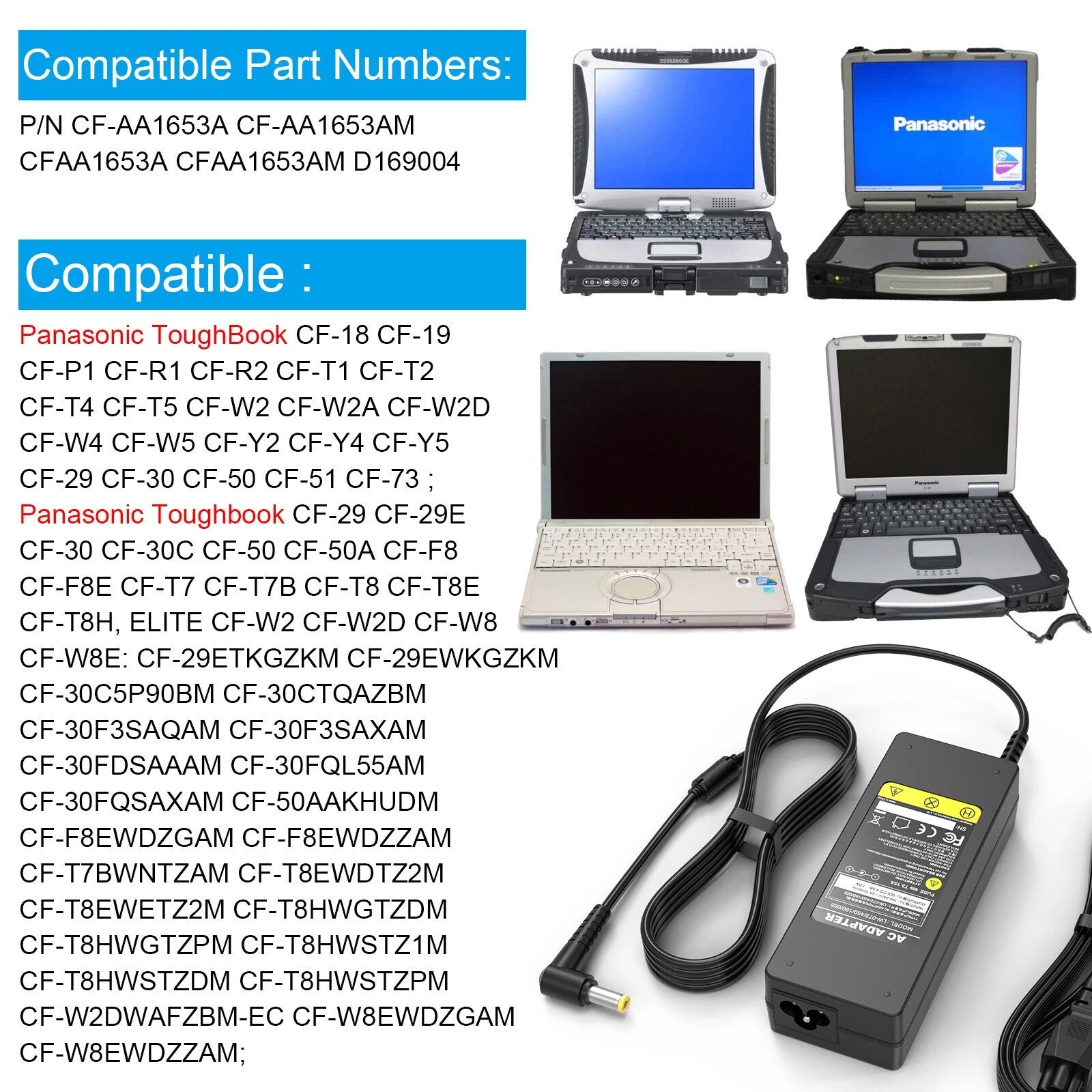 72W 16V AC Adapter Charger for Panasonic Toughbook CF-19 CF-31 CF-51 CF-52 CF-55