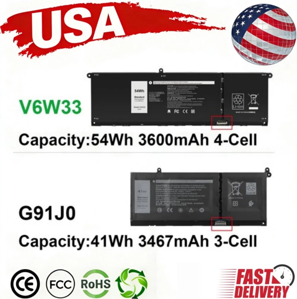 G91J0/V6W33 Battery For Dell Inspiron 3510 3511 3515 5310 5410 5418 5510 5515 US
