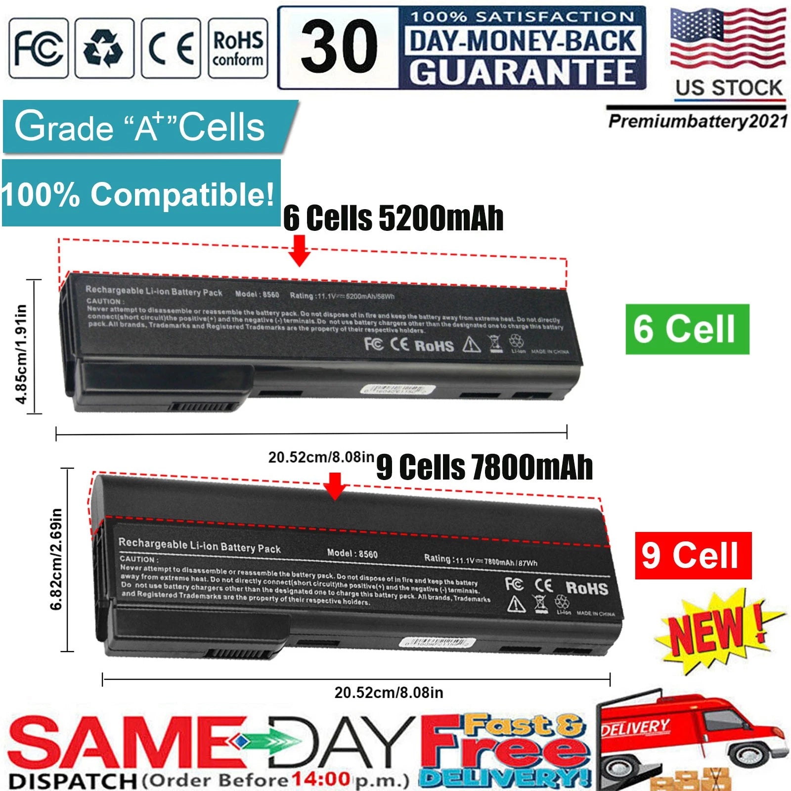 ?Battery for HP EliteBook 8460W 8460P 8560P 8470P ProBook 6560b 6460b 6360b CC06