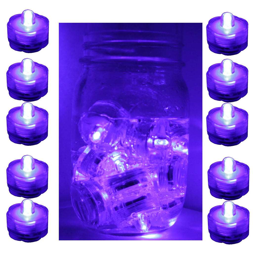 Submersible Waterproof Battery LED Tea Light ~ Wedding Decoration~PURPLE ~ 10 Pa