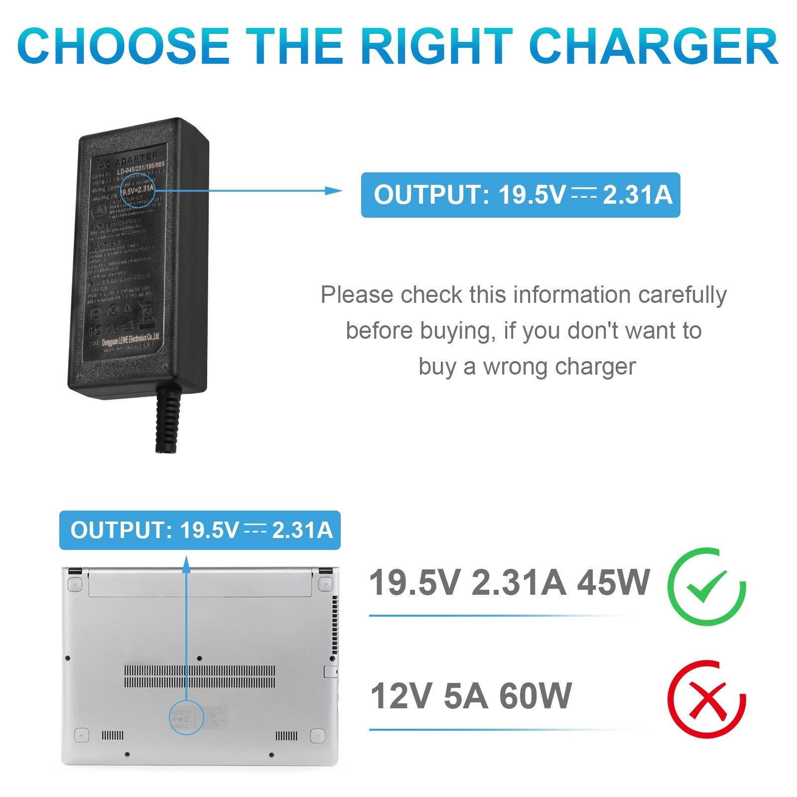 For Dell Inspiron 11 3147 3148 3152 Power Supply AC Adapter 19.5V 2.31A Charger