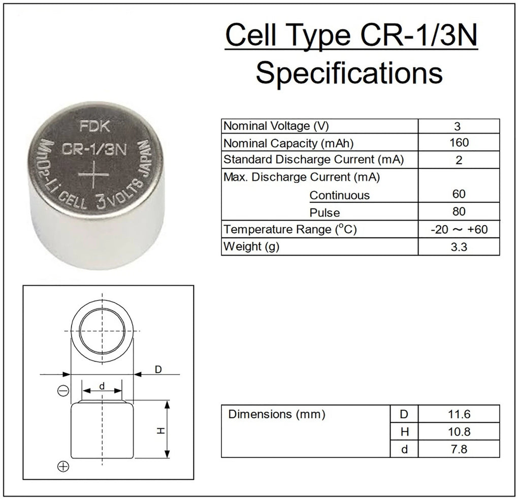 FDK CR1/3N 3V Lithium Battery – High-Drain Power Cell (2L76 / DL1/3N Equivalent)