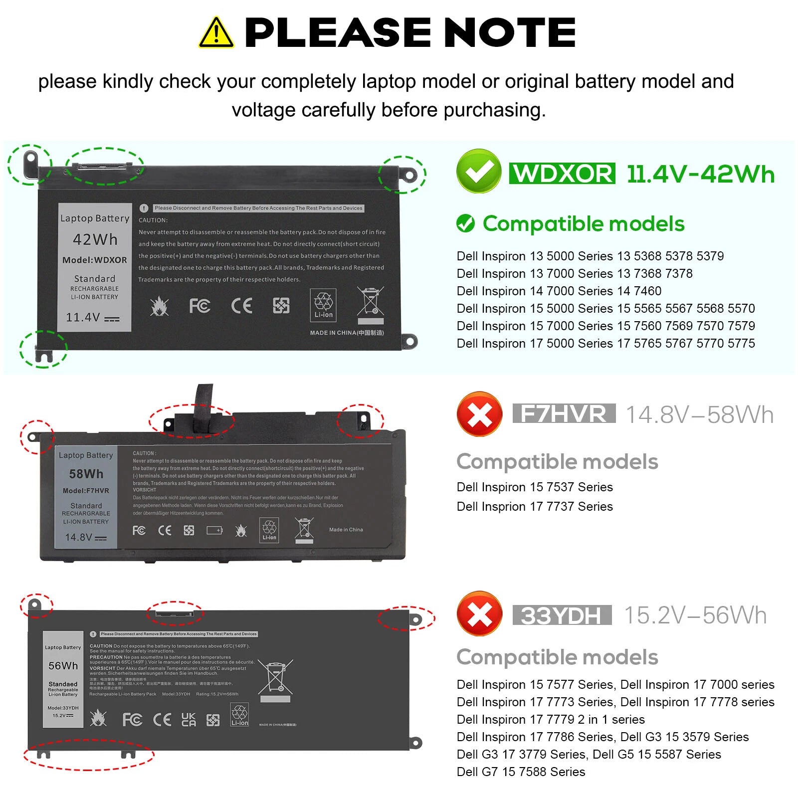 42Wh Laptop Battery For Dell Inspiron 17 5000 series 17 5765 5767 5770 WDXOR