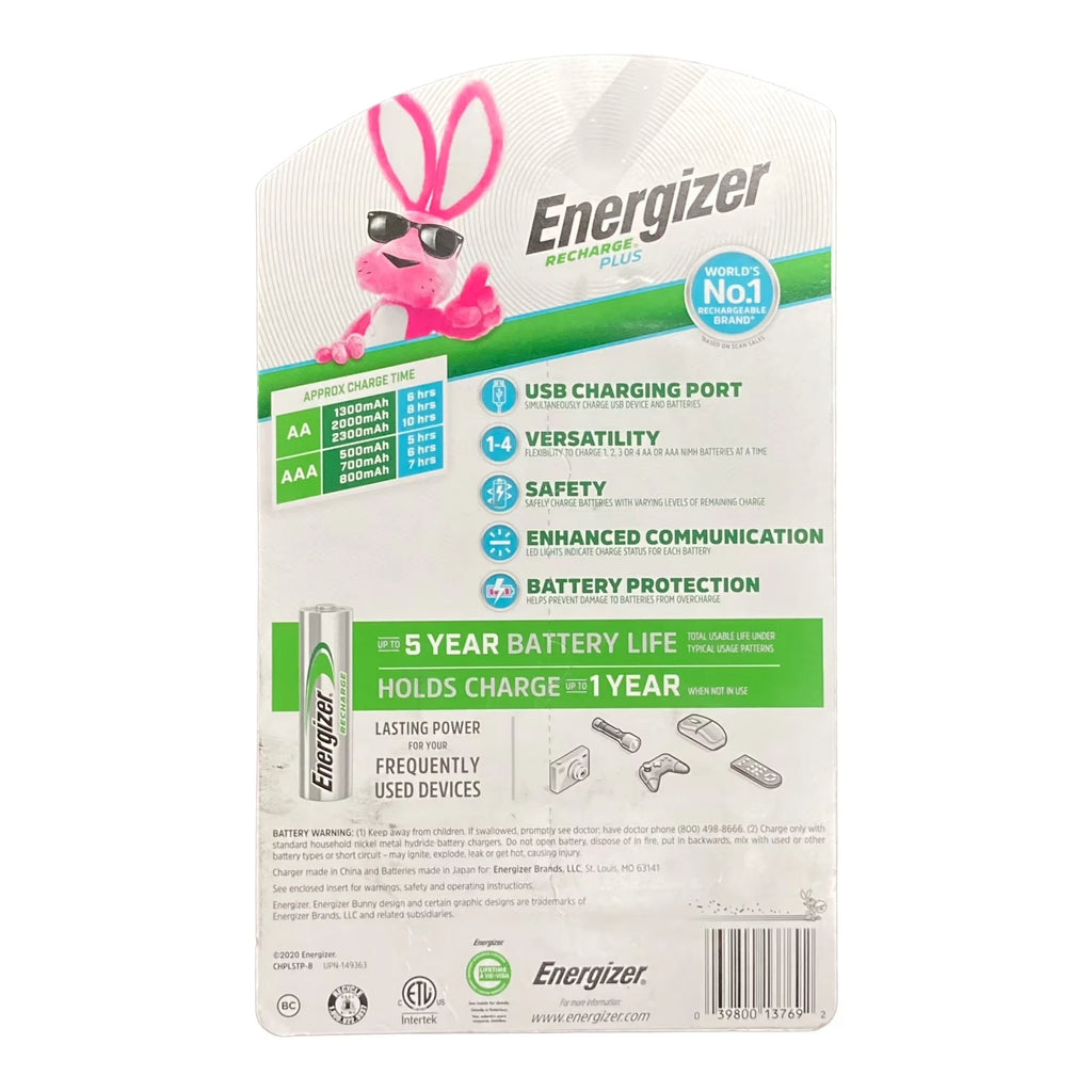 Energizer Recharge Plus USB Charger for NiMH Rechargeable 4-AA & 4-AAA Batteries