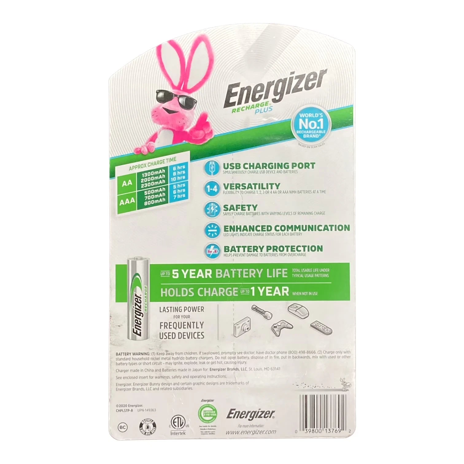 Energizer Recharge Plus USB Charger for NiMH Rechargeable 4-AA & 4-AAA Batteries